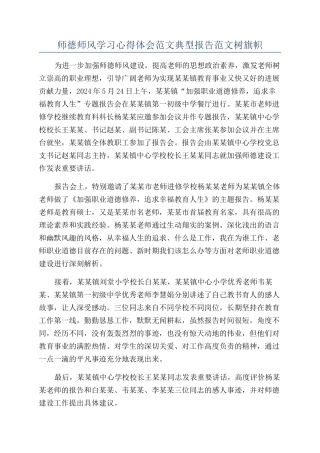 师德师风学习心得体会范文典型报告范文树旗帜