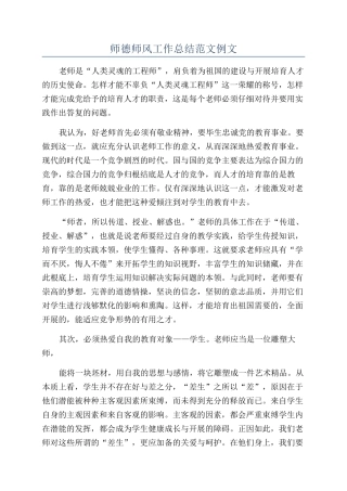 师德师风工作总结范文例文