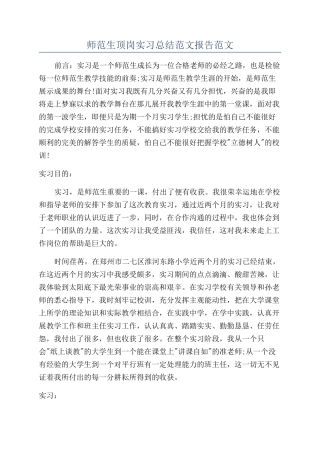 师范生顶岗实习总结范文报告范文
