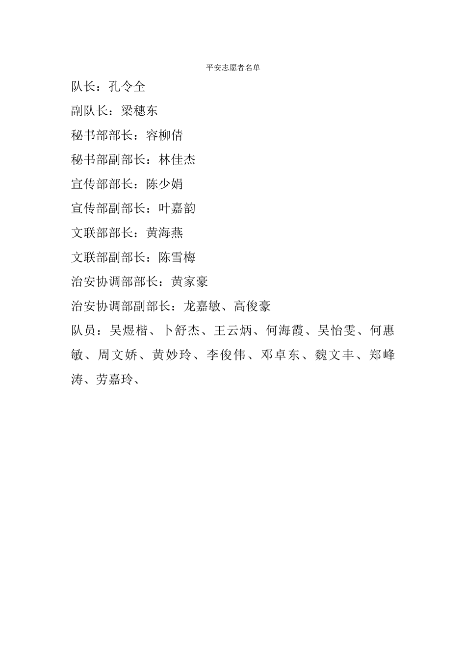 平安志愿者下连宣传名单_第1页