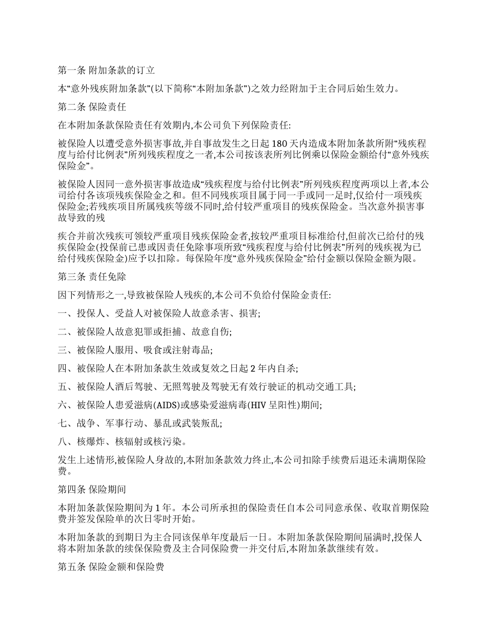 平安意外残疾附加条款_第1页