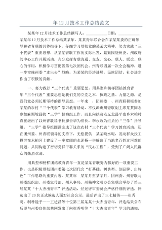 年12月技术工作总结范文