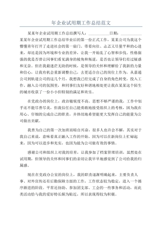 年企业试用期工作总结范文