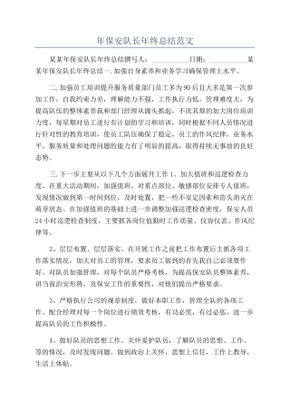 年保安队长年终总结范文