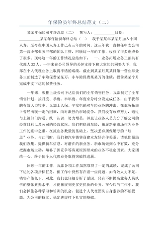 年保险员年终总结范文（二）
