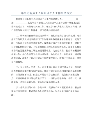 年公司新员工入职培训个人工作总结范文