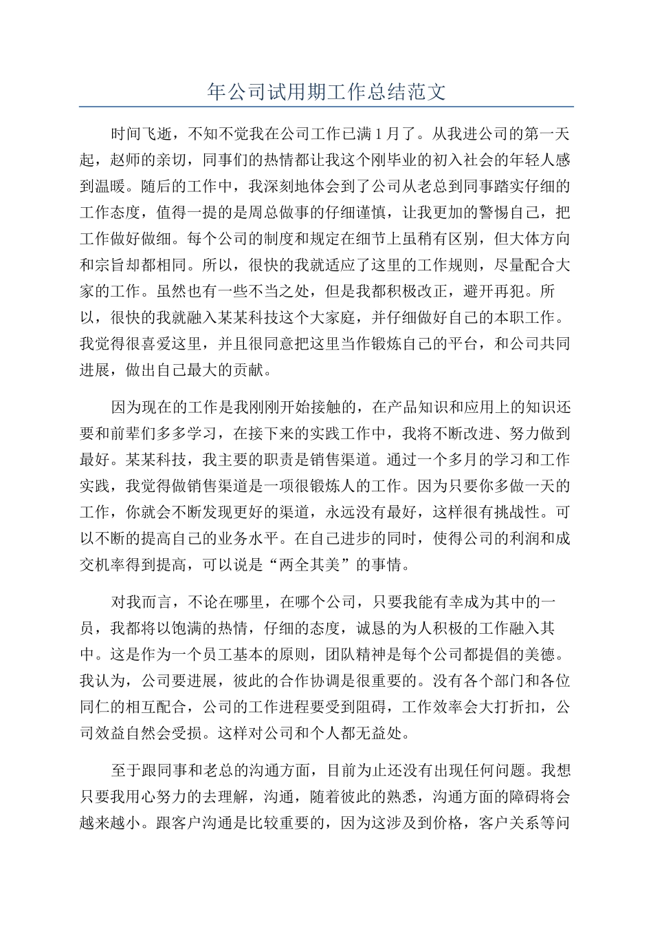 年公司试用期工作总结范文_第1页