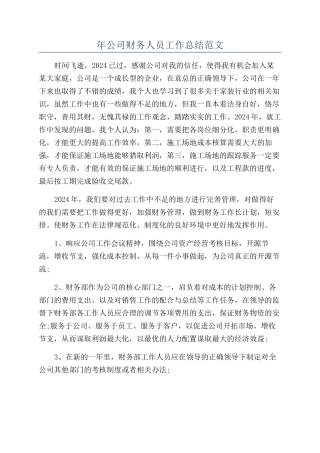 年公司财务人员工作总结范文