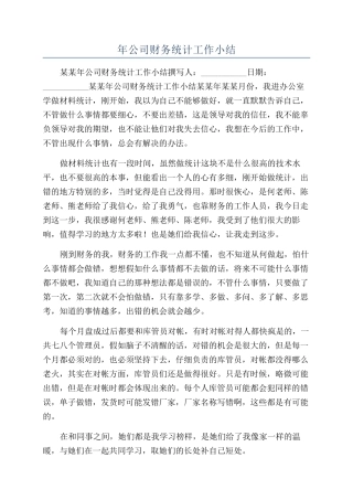年公司财务统计工作小结