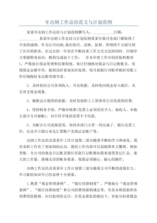 年出纳工作总结范文与计划范例