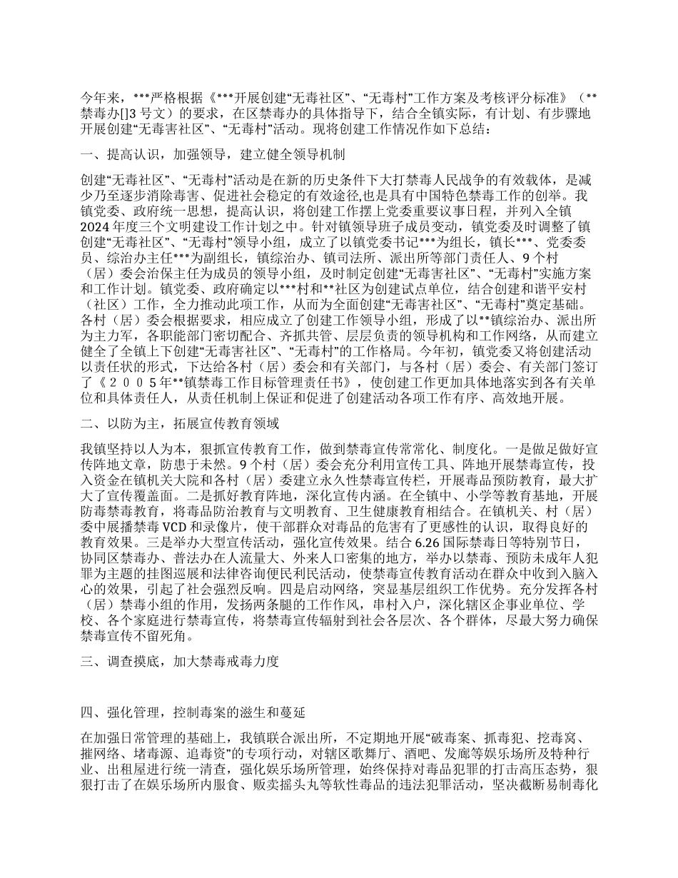 年创建无毒社区无毒村情况总结_第1页