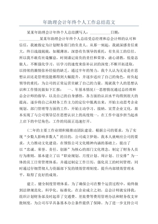 年助理会计年终个人工作总结范文