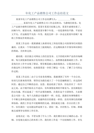 年化工产品销售公司工作总结范文