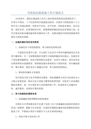 年医院纪检监察工作计划范文