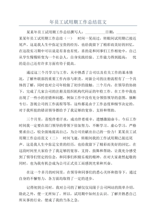 年员工试用期工作总结范文
