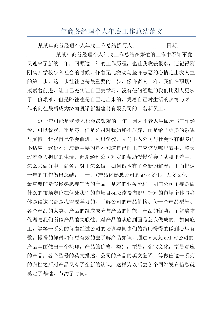 年商务经理个人年底工作总结范文_第1页