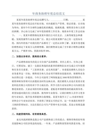 年商务助理年度总结范文