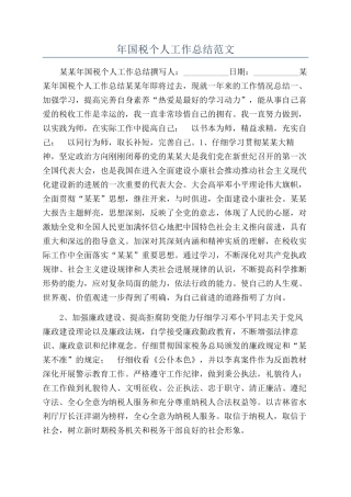 年国税个人工作总结范文