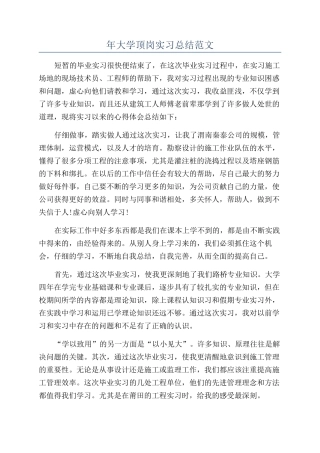 年大学顶岗实习总结范文