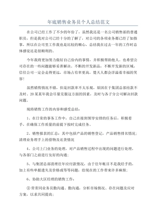 年底销售业务员个人总结范文