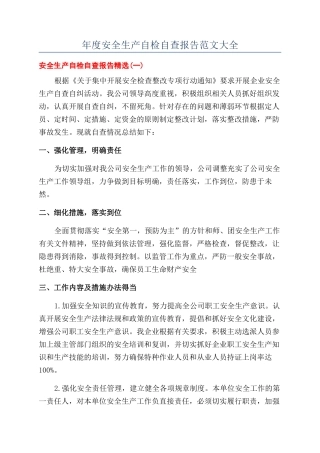 年度安全生产自检自查报告范文大全