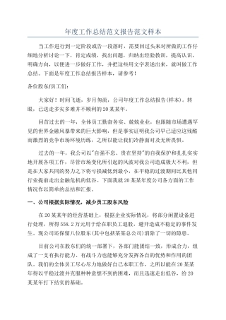 年度工作总结范文报告范文样本