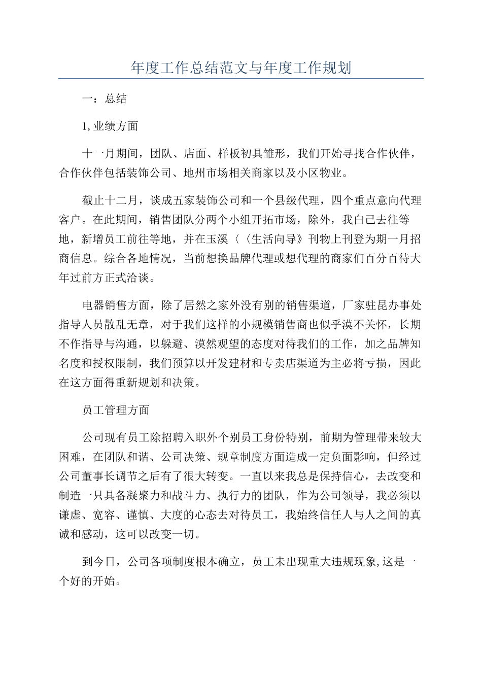 年度工作总结范文与年度工作规划_第1页