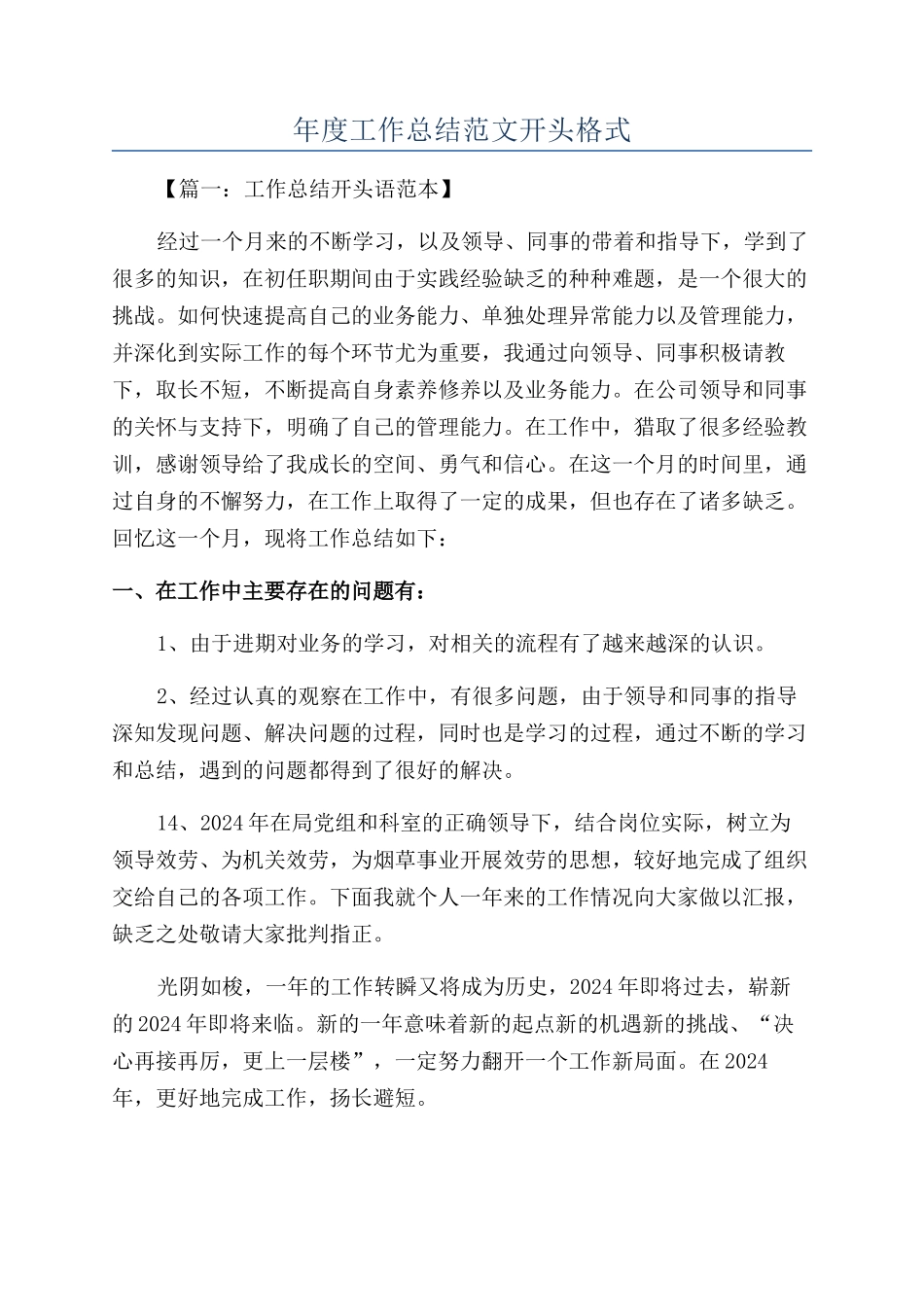 年度工作总结范文开头格式_第1页