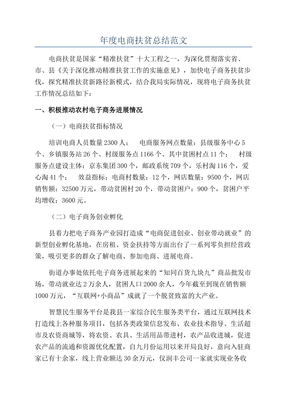 年度电商扶贫总结范文_第1页