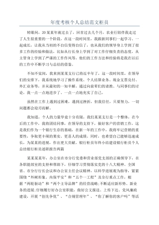 年度考核个人总结范文柜员