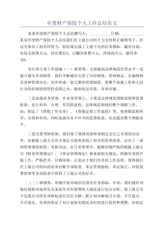 年度财产保险个人工作总结范文