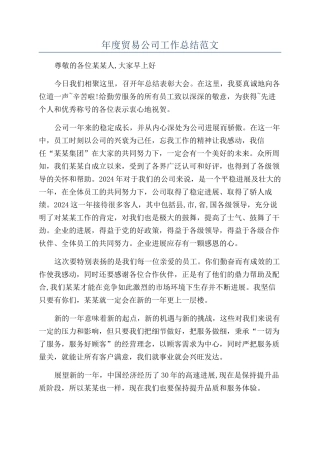 年度贸易公司工作总结范文