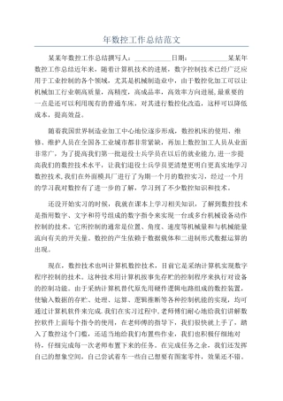 年数控工作总结范文