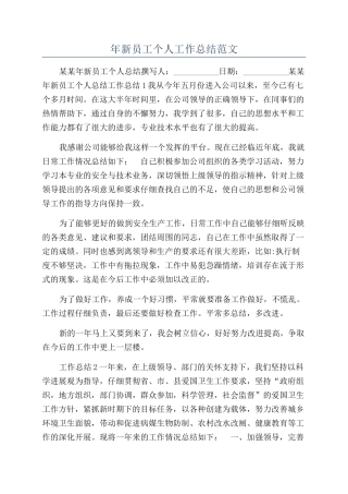年新员工个人工作总结范文