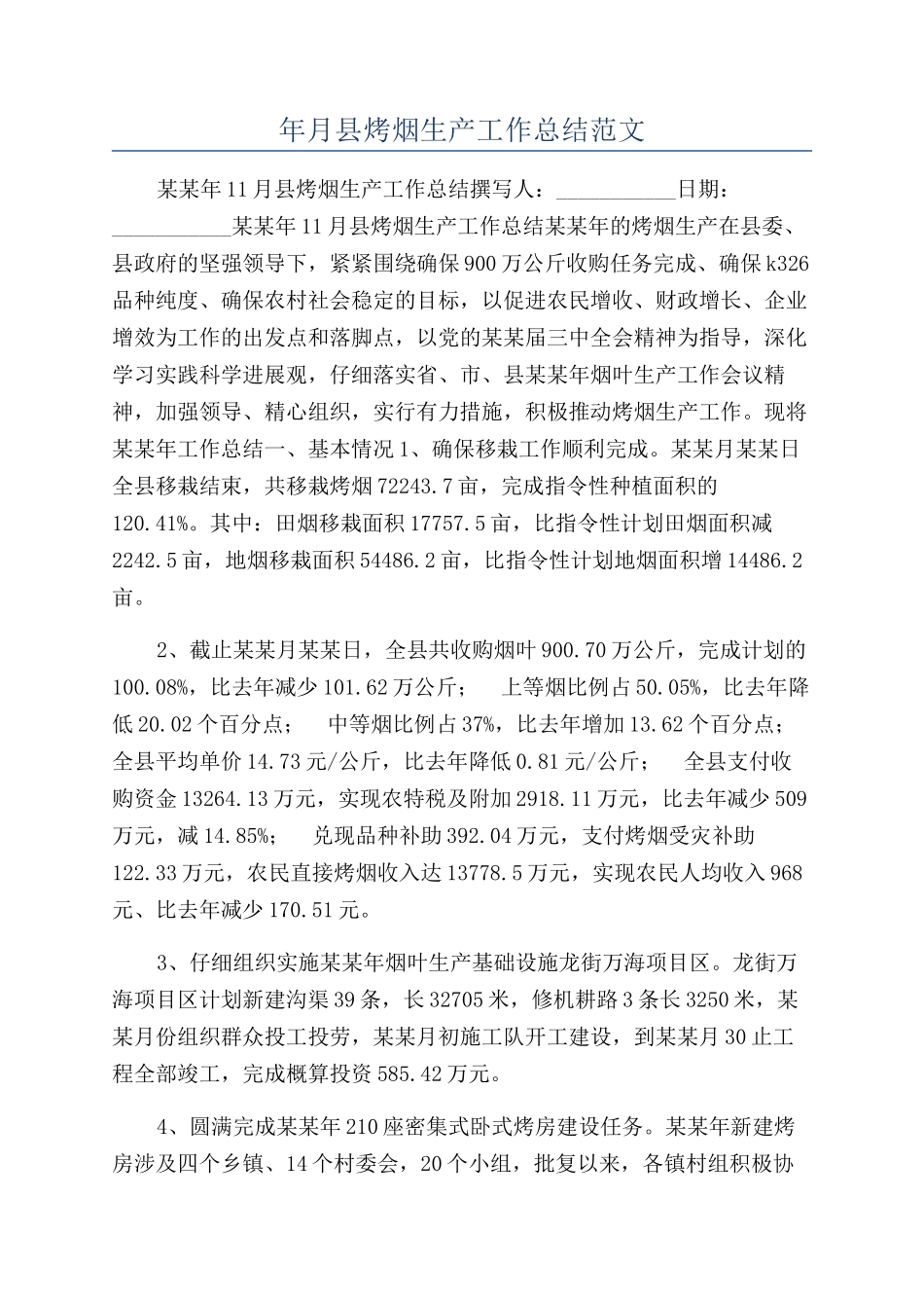 年月县烤烟生产工作总结范文_第1页