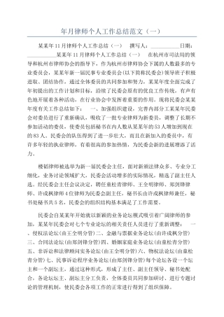 年月律师个人工作总结范文（一）