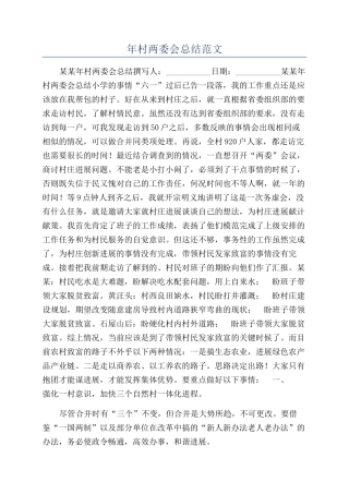 年村两委会总结范文