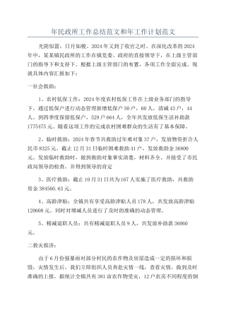 年民政所工作总结范文和年工作计划范文