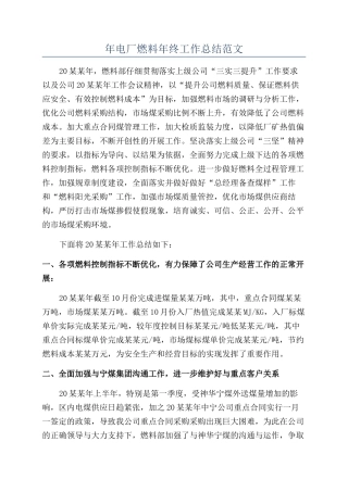 年电厂燃料年终工作总结范文