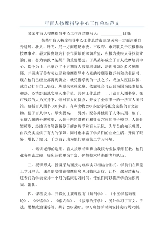 年盲人按摩指导中心工作总结范文
