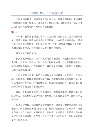 年银行转正工作总结范文