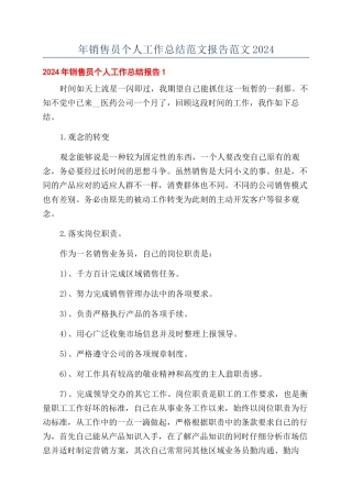 年销售员个人工作总结范文报告范文2024