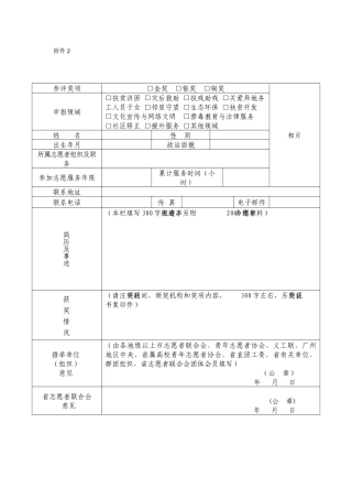 广东省志愿服务金银铜奖个人奖推荐申报表