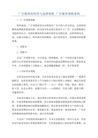 广告媒体的投资与选择策略-广告媒体策略案例