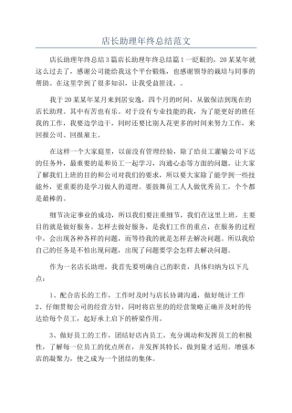 店长助理年终总结范文
