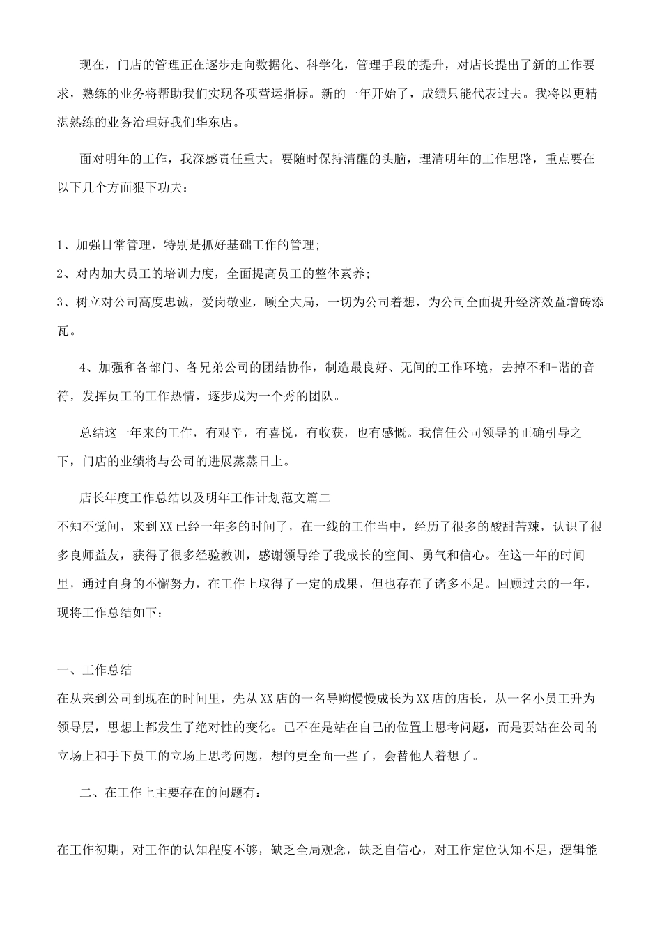 店长年度工作总结以及明年工作计划参考范文_第2页