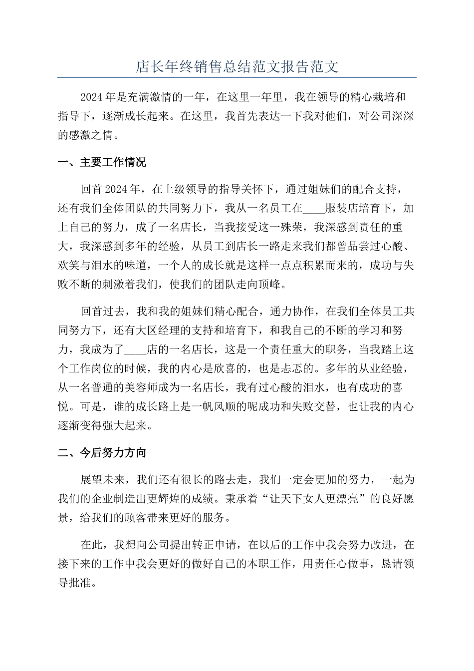 店长年终销售总结范文报告范文_第1页