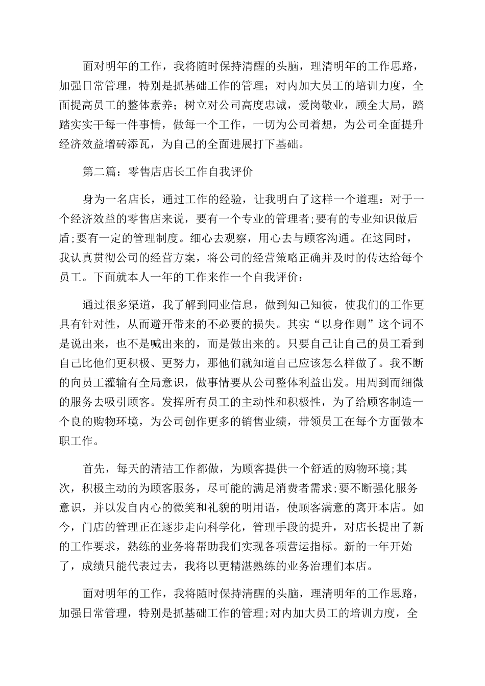 店长的工作自我评价范文_第2页