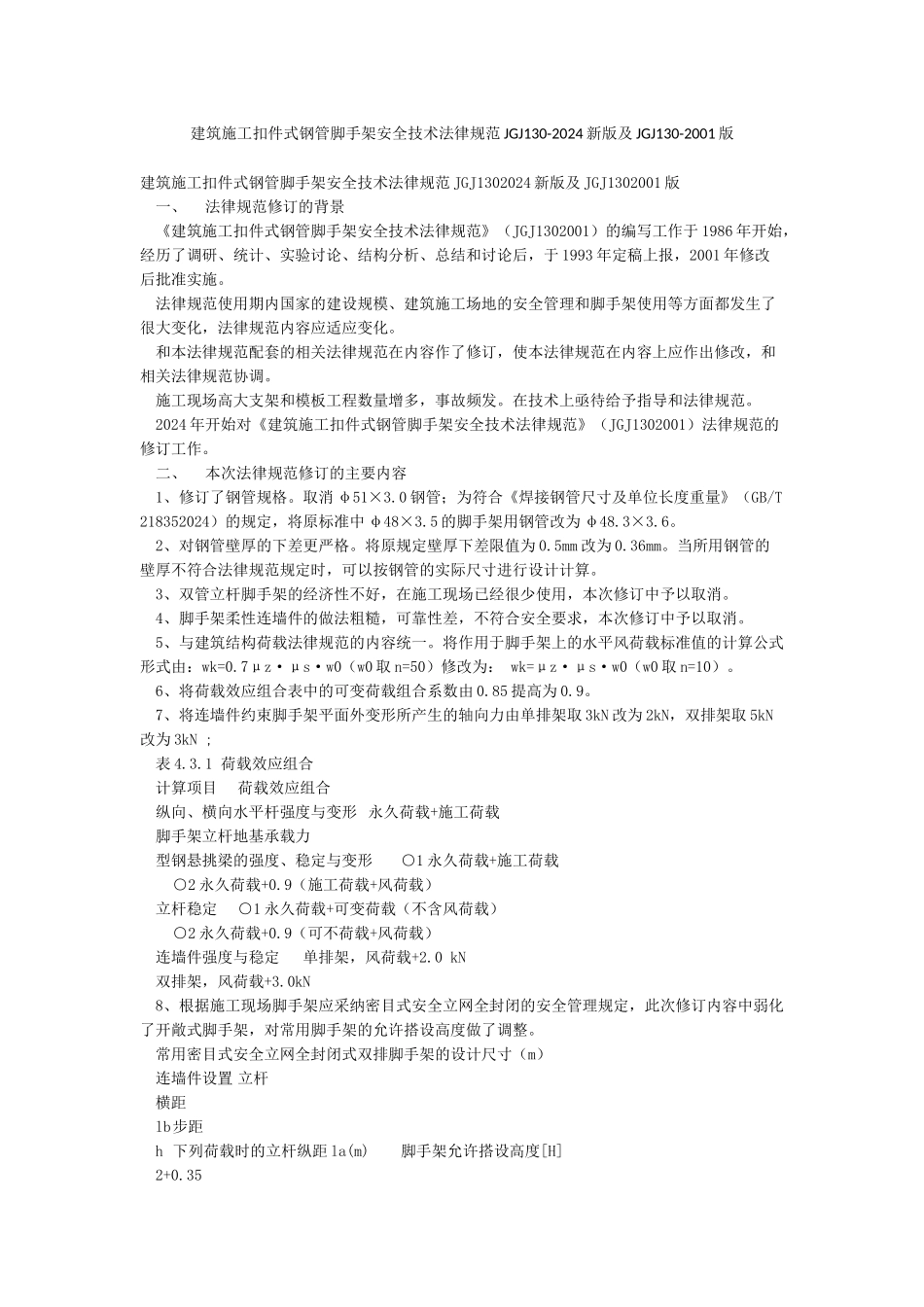建筑施工扣件式钢管脚手架安全技术规范JGJ130-2024新版及JGJ130-2001版_第1页