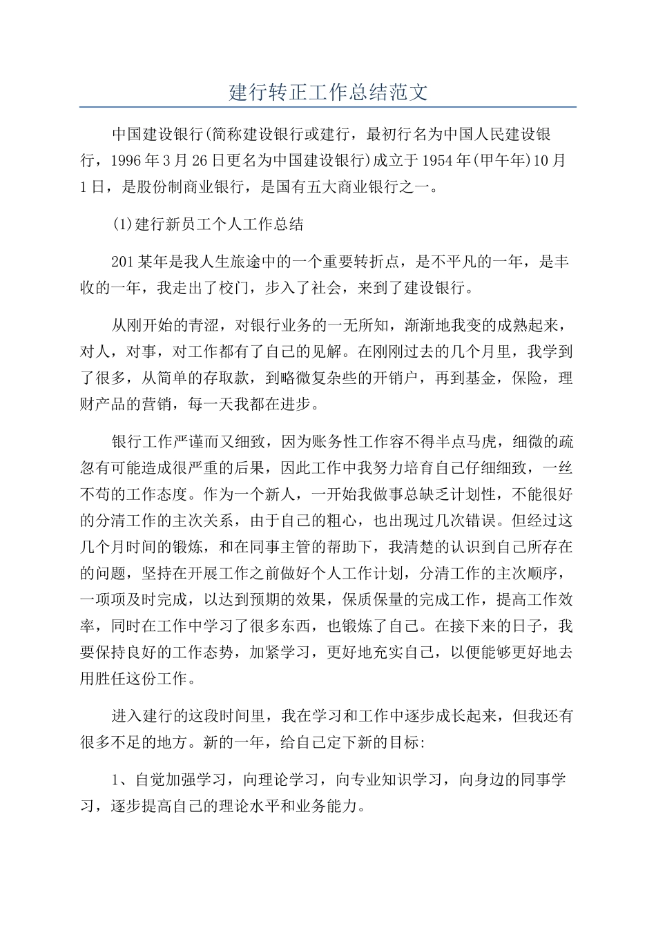 建行转正工作总结范文_第1页